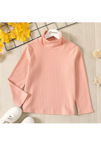 Kid Girl Turtleneck Solid Color Long-sleeve Ribbed Tee