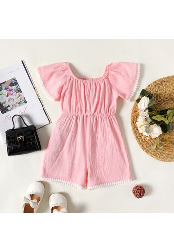 Toddler Girl 100% Cotton Solid Color Lace Design Short Bell sleeves Romper