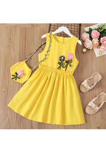 2pcs Kid Girl 3d Floral Embroidered Sleeveless Dress and Bag Set