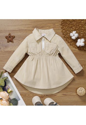 Baby Girl Solid Corduroy Lapel Zip Long-sleeve A-line Dress