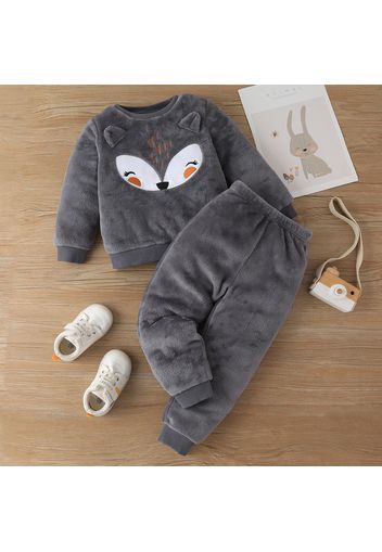 2-piece Toddler Girl/Boy Fox Pattern Ear Design Fuzzy Sweatshirt and Pants Set