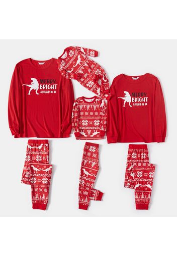 Christmas Dinosaur and Letter Print Red Family Matching Long-sleeve Pajamas Sets