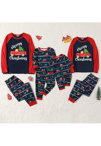 Christmas Tree Car and Letter Print Family Matching Raglan Long-sleeve Pajamas Sets (Flame Resistant)