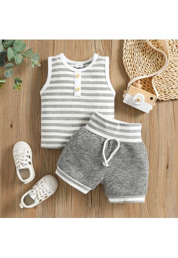 100% Cotton 2pcs Baby Boy/Girl Striped Sleeveless Tank Top and Shorts Set