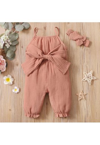 Crepe 2pcs Solid Bow Decor Sleeveless Baby Set