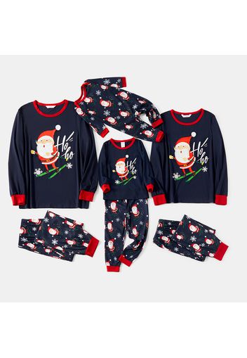 Christmas Santa and Snowflake Print Family Matching Long-sleeve Crewneck Pajamas Sets (Flame Resistant)