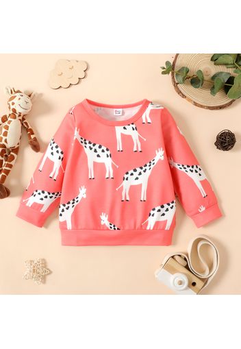 Baby Girl Turquoise/Pink All Over Animal Print Long-sleeve Sweatshirt