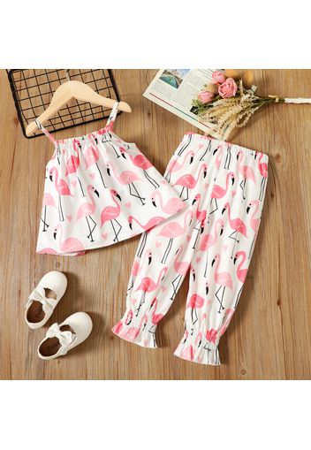 2pcs Toddler Girl Flamingo Print Camisole and Smocked Cuff Pants Set