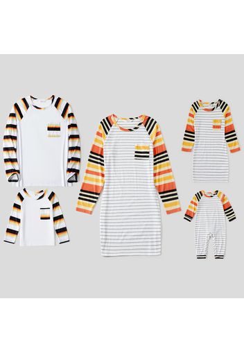 Family Matching Multicolor Striped Raglan Long-sleeve Dresses and T-shirts Sets