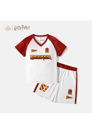 Harry Potter 2pcs Kid Boy Colorblock Letter Print Short Raglan Sleeve Tee and Shorts Set