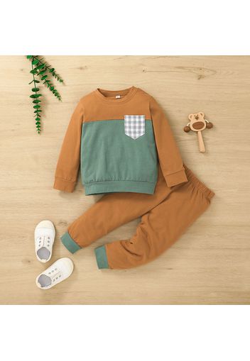 2pcs Baby Boy Colorblock Long-sleeve Sweatshirt and Trousers Set