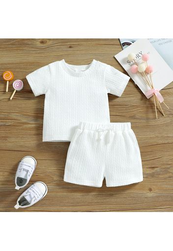 2pcs Baby Boy/Girl Solid Cable Knit Short Tee and Shorts Set