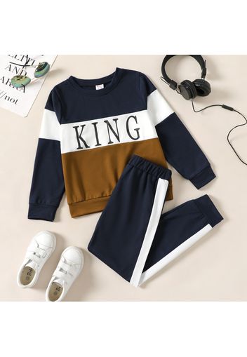 2-piece Kid Boy Letter Print Colorblock Sweatshirt and Pants Set