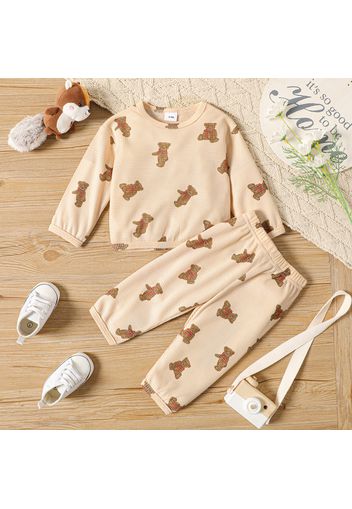 2pcs Baby Boy/Girl All Over Cartoon Bear Print Long-sleeve Pullover and Trousers Set