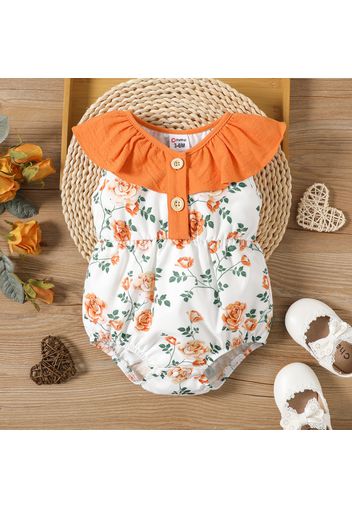 Baby Girl Contrast Collar Button Front Allover Floral Print Tank Romper