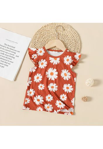 Toddler Girl Floral Print Flutter-sleeve Tee