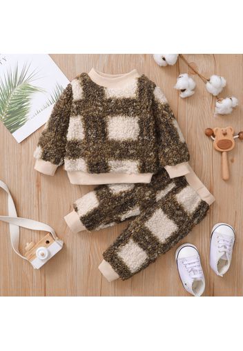 2-piece Baby Boy Plaid Fuzzy Sweatshirt and Pants Casual Set