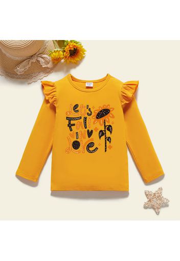 Toddler Girl Graphic Sunflower Print Ruffled Long-sleeve Tee