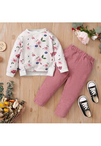 2-piece Toddler Girl Floral Print Side Slit Pullover and Corduroy Pants Set