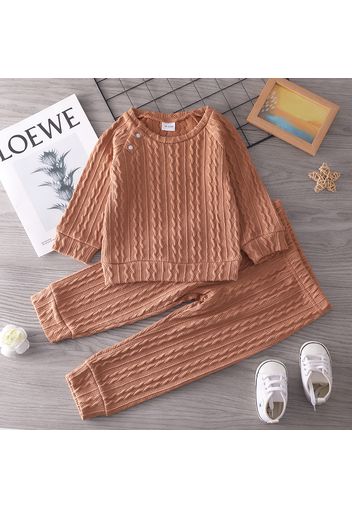 2-piece Toddler Girl Solid Color Cable Knit Sweater and Pants Set