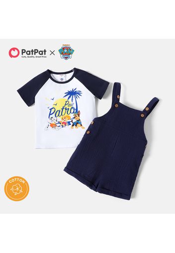 PAW Patrol 2pcs Toddler Boy Letter Print Short Raglan Sleeve Cotton Tee and Overalls Set