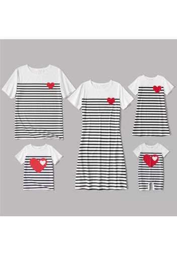 Stripe Love Heart Print Short-sleeve Family Matching Sets（Short Sleeve Mini Dresses）