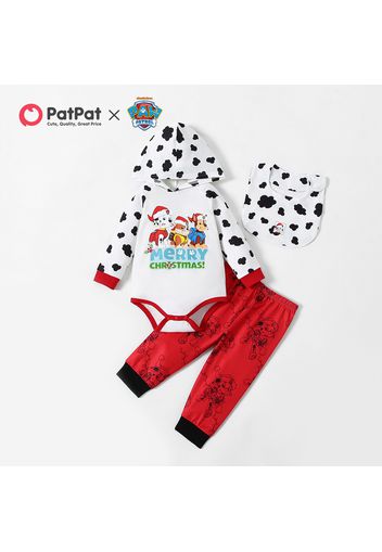 PAW Patrol Baby Boy/Girl 3-piece Christmas Hooded Bodysuit and Allover Pants Set with Bib