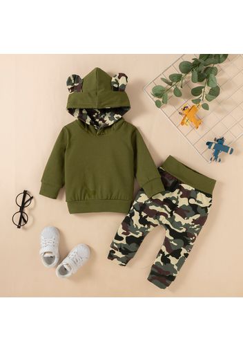 100% Cotton 2pcs Camouflage Print Hooded Long-sleeve Pink Baby Set