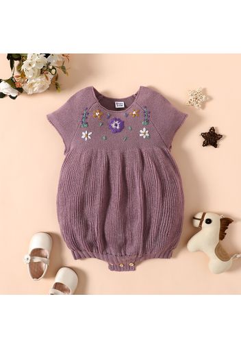 Baby Girl Floral Embroidered Short-sleeve Knit Romper