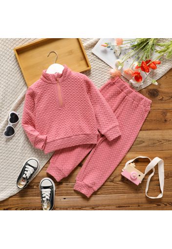 2-piece Toddler Girl Bubble Textured Zipper Sweatshirt and Elasticized Pink Pants Set