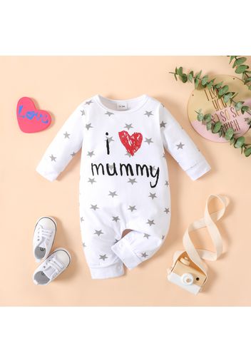 Mother's Day Baby Boy/Girl Love Heart Letter Print Stars/Striped Long-sleeve Jumpsuit