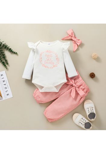 3pcs Polka Dots and Letter Print Long-sleeve Baby Set