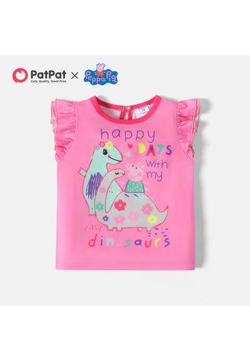 Peppa Pig Toddler Girl Letter Dinosaur Print Flutter-sleeve Pink Tee