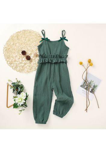 Baby/Toddler Girl Solid Sleeveless Ruffled  Jumpsuit