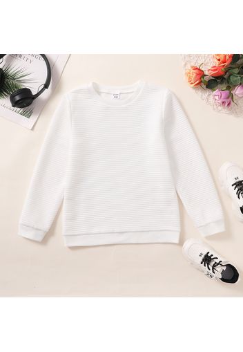 Kid Boy/Kid Girl Textured Solid Color Round-collar Sweatshirt