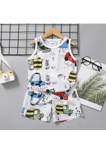 2-piece Toddler Boy Vehicle Car/Dinosaur Castle Print Tank Top and Elasticized Shorts Set