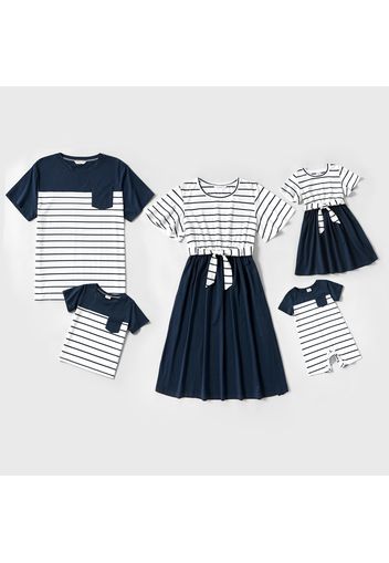 Stripe Print Family Matching Colorblock Short-sleeve Sets