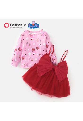 Peppa Pig 2-piece Baby Girl Christmas Snowflake Top and Big Bow Mesh Dress Set