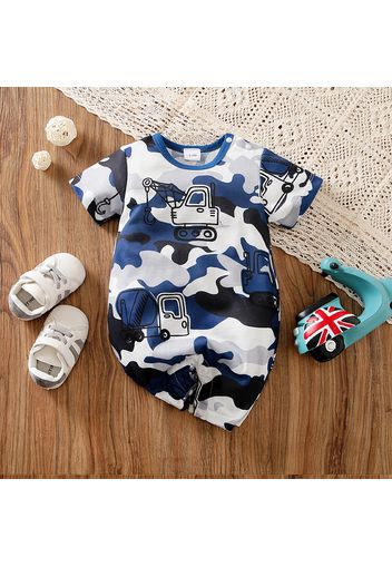 Baby Boy All Over Camouflage Vehicle Print Short-sleeve Romper