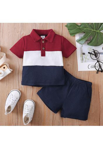 2pcs Baby Boy Colorblock Short-sleeve Polo Shirt and Solid Shorts Set