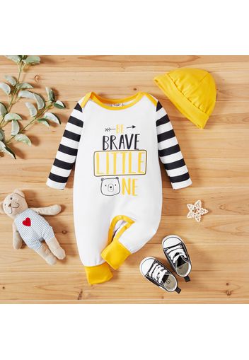 2pcs Baby Boy Letter Print and Stripe Long Sleeve Jumpsuits Set