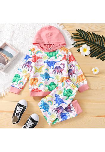 2-piece Toddler Girl Dinosaur Rainbow Print Hoodie Sweatshirt and Pants Set