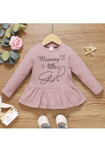 Toddler Girl Letter Print Ribbed Long-sleeve Peplum Tee