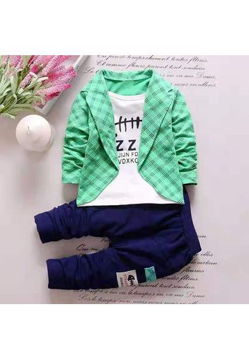 2pcs Letter and Plaid Print Long-sleeve Baby Set