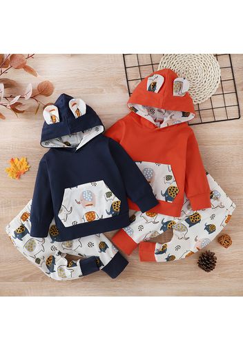 2pcs Baby Boy/Girl Cartoon Elephant Print Long-sleeve 3D Ears Hoodie and Trousers Set