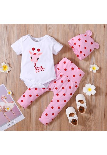 3pcs Giraffe and Polka Dots Print Long-sleeve Baby Set