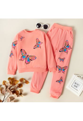 2-piece Kid Girl Butterfly Print Sweatshirt and Pants (3 Colors Available)