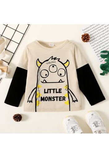 Toddler Boy Letter Monster Print Colorblock Long-sleeve Tee