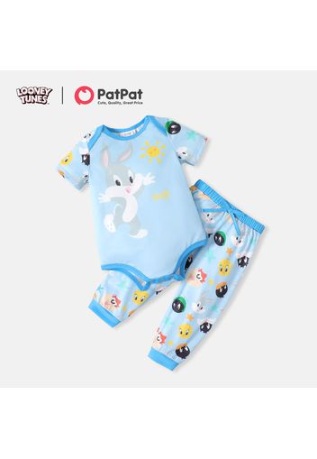 Looney Tunes 2pcs Baby Boy/Girl Allover Cartoon Animal Print Short-sleeve Romper and Pants Set