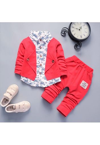 2pcs Floral Print Faux-two Design Long-sleeve Baby Set